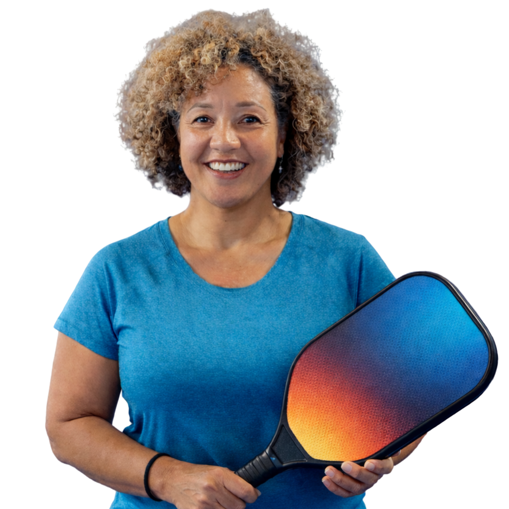 Woman with a pickleball paddle